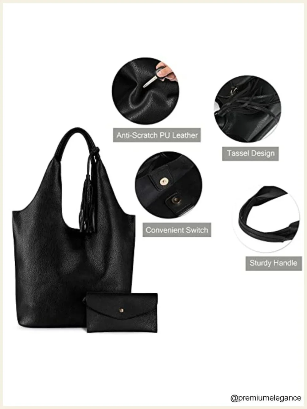 Slouchy Vegan Leather Hobo Bag with Tassel Detailing and Matching Wallet